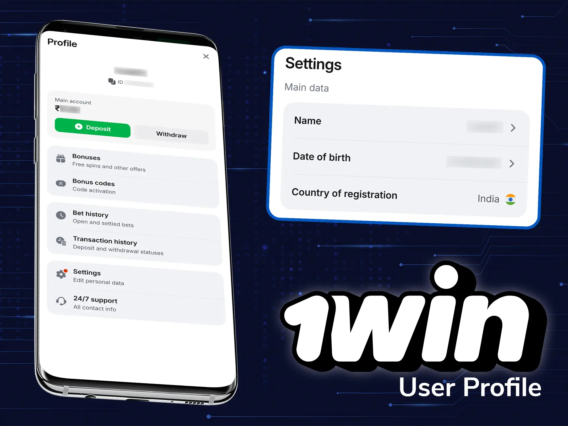 Managing your account in the 1win app