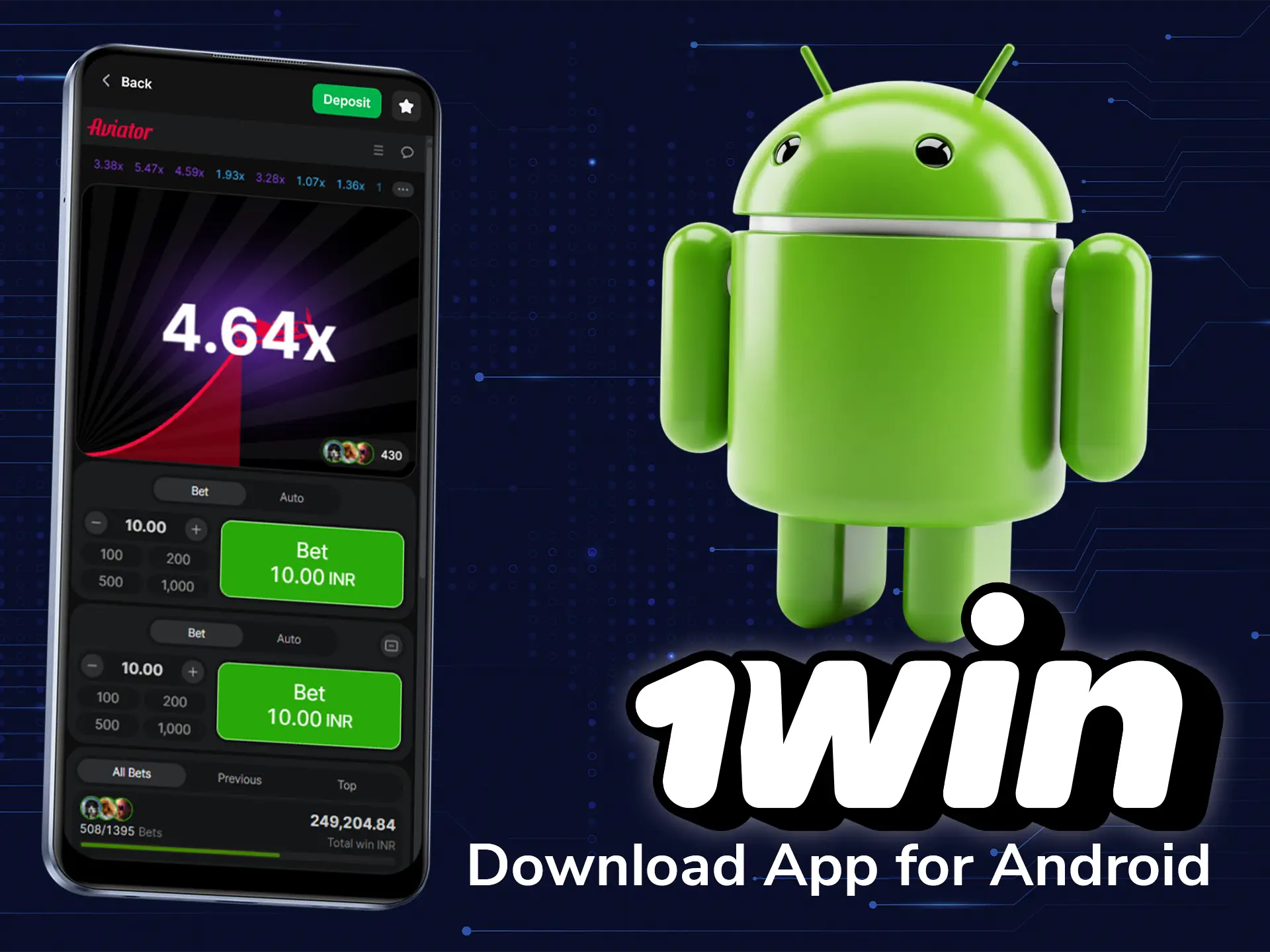 Download the 1win app on your Android to play Aviator on the smartphone.