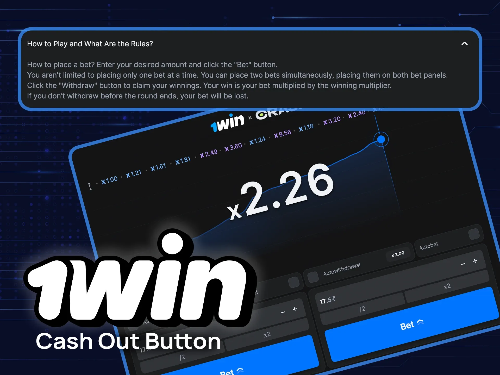 Press the Cash Out button in the Crash game on 1win at the right time and get your winnings.