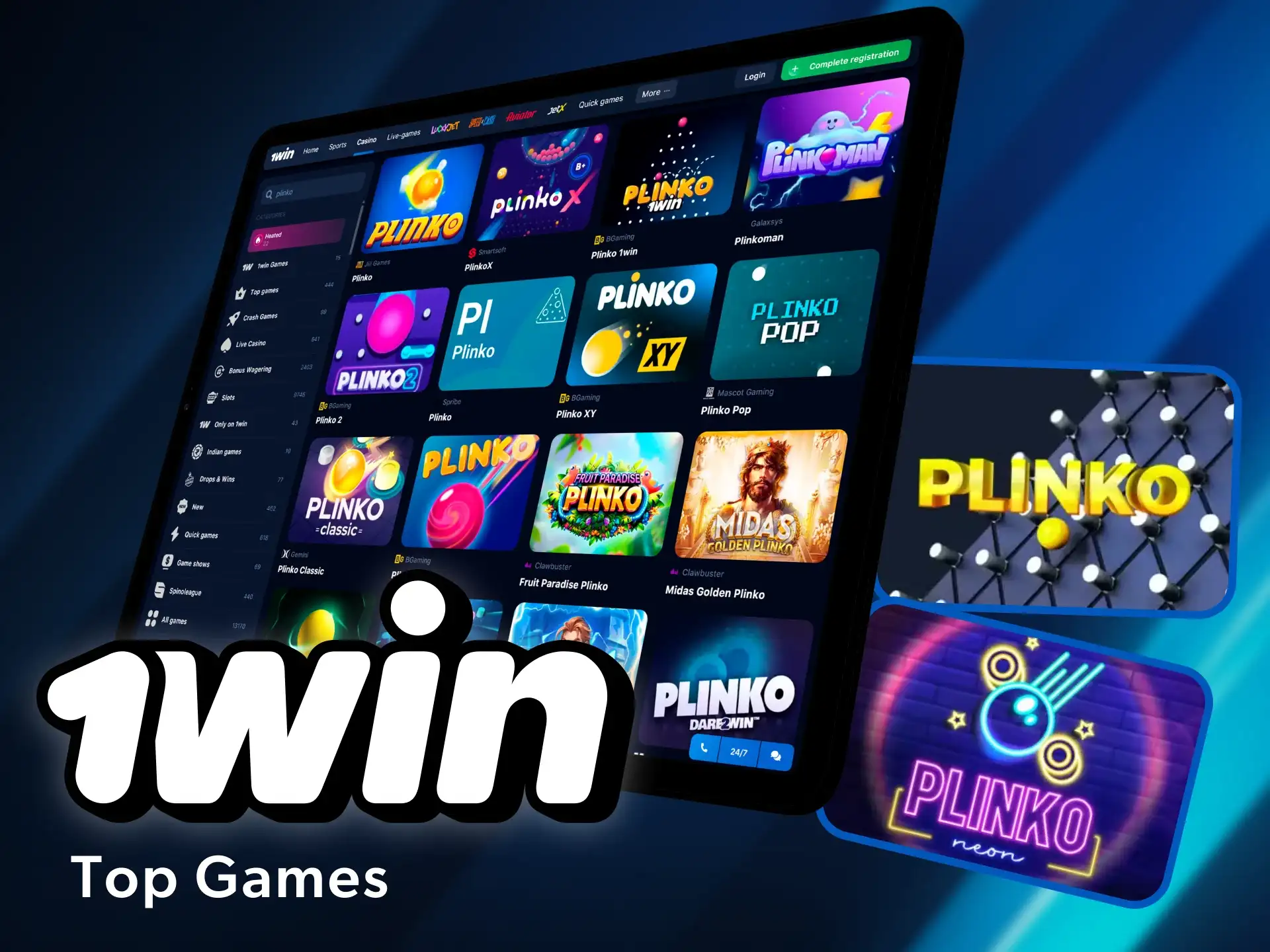 We have selected for you the most popular Plinko games in the 1win online casino.